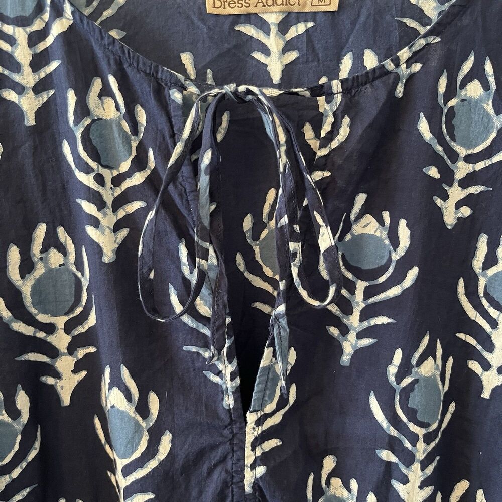 Dress Addict Women's Mini Dress Size Med Blue Batik Tiered Boho Puff Sleeve Chic - Picture 3 of 16